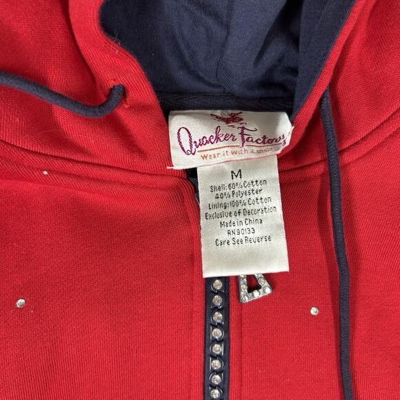 Vintage Quacker Factory Jacket Womens Medium Red Navy Blue Full Zip Rhinestone - Picture 7 of 8